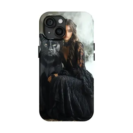 Woman in Black Lace Dress with Panther
