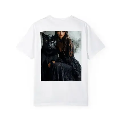 Woman in Black Lace Dress with Panther