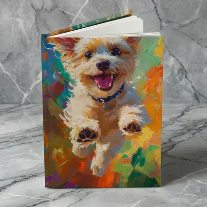 Happy Terrier Dog Jumping Colorful Oil Painting
