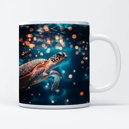 Sea Turtle Swimming In Glowing Blue Ocean
