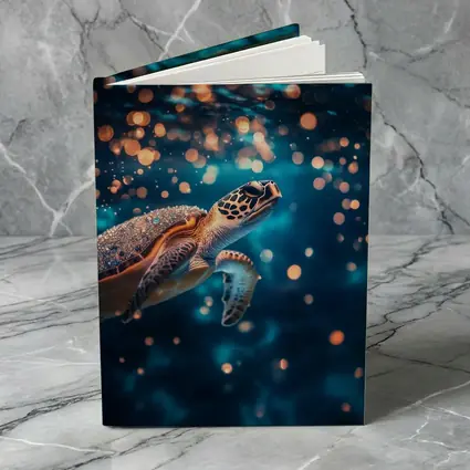 Sea Turtle Swimming In Glowing Blue Ocean