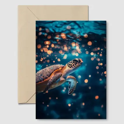 Sea Turtle Swimming In Glowing Blue Ocean