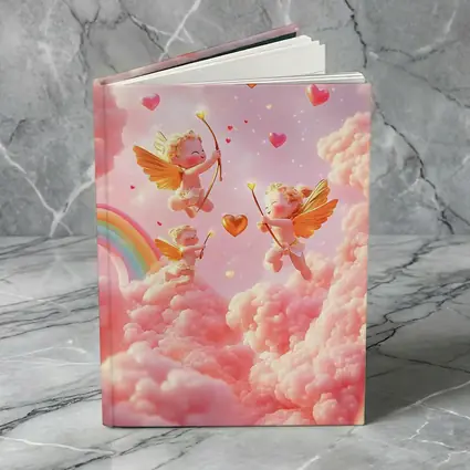 Cute Cupids Flying Over Pink Clouds