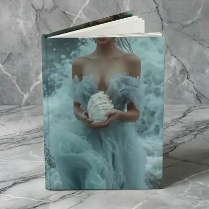 Woman in Blue Dress Holding Sea Shell