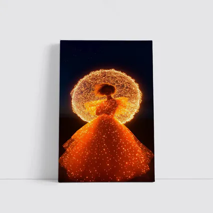 Glowing Orange Gown Woman Starry Night
