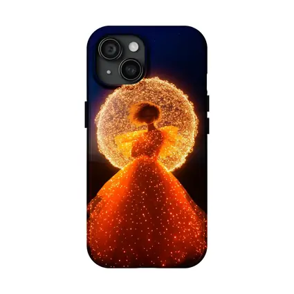 Glowing Orange Gown Woman Starry Night