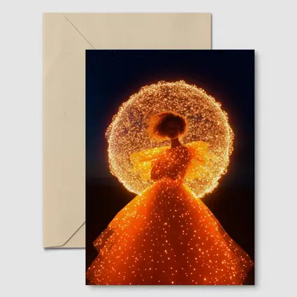 Glowing Orange Gown Woman Starry Night