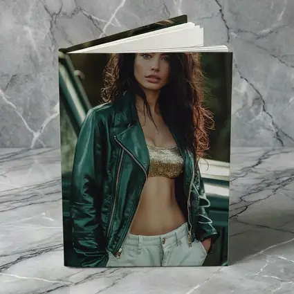 Woman Green Leather Jacket Forest Background