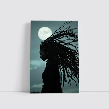 Woman Dreadlocks Wind Full Moon Night