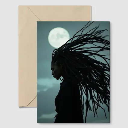 Woman Dreadlocks Wind Full Moon Night