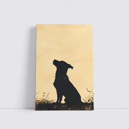 Dog Silhouette Howling Golden Beige Background