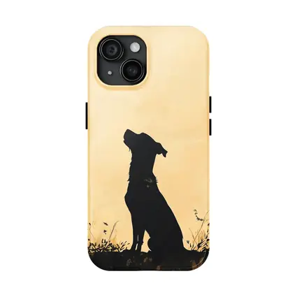 Dog Silhouette Howling Golden Beige Background