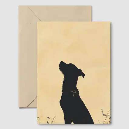 Dog Silhouette Howling Golden Beige Background