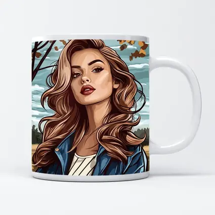 Comic Style Woman Autumn Park Portrait