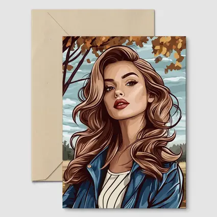 Comic Style Woman Autumn Park Portrait