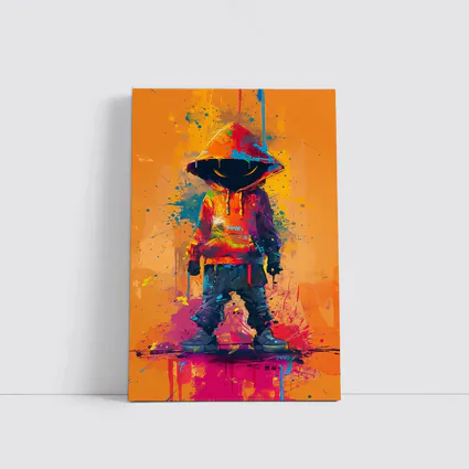 Hooded Figure Graffiti Splatter Orange Background Art