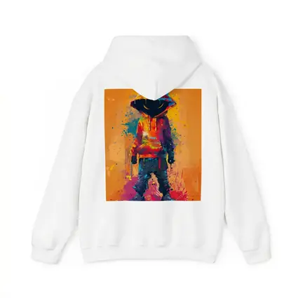 Hooded Figure Graffiti Splatter Orange Background Art