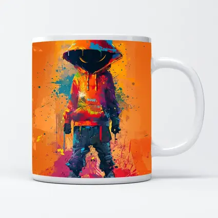 Hooded Figure Graffiti Splatter Orange Background Art