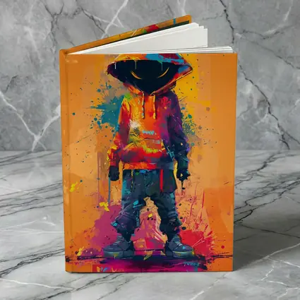 Hooded Figure Graffiti Splatter Orange Background Art