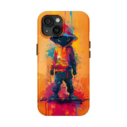 Hooded Figure Graffiti Splatter Orange Background Art