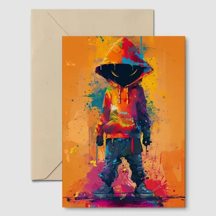 Hooded Figure Graffiti Splatter Orange Background Art
