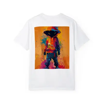 Hooded Figure Graffiti Splatter Orange Background Art