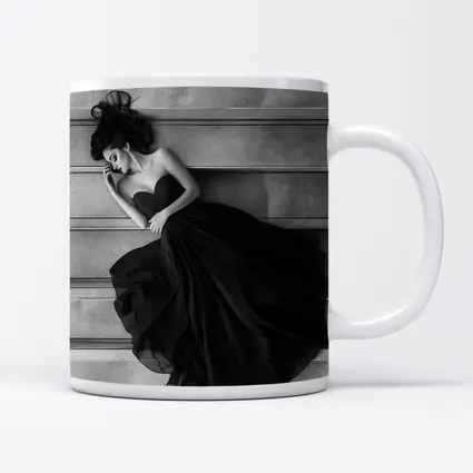 Woman Black Gown Lying on Stone Steps
