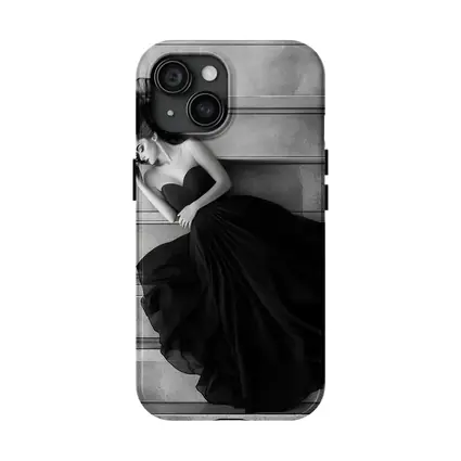 Woman Black Gown Lying on Stone Steps