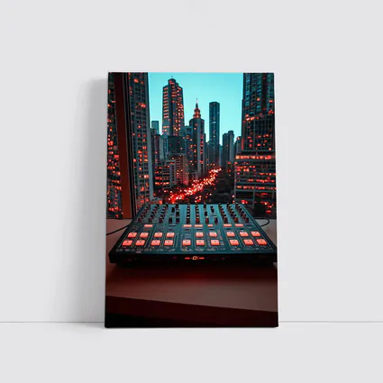 DJ Mixer Controller City Skyline Night