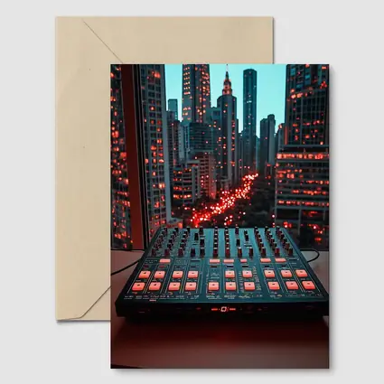 DJ Mixer Controller City Skyline Night