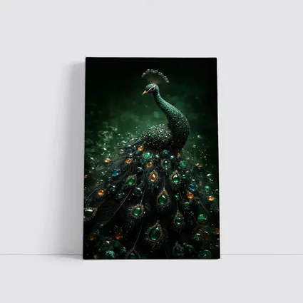 Jeweled Peacock Dark Green Mystical Background