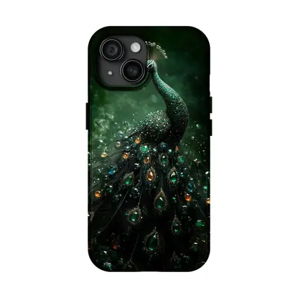 Jeweled Peacock Dark Green Mystical Background