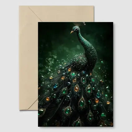 Jeweled Peacock Dark Green Mystical Background