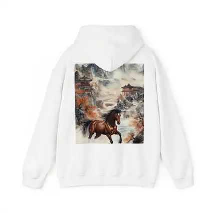 Brown Horse Galloping Chinese Mountain Landscape