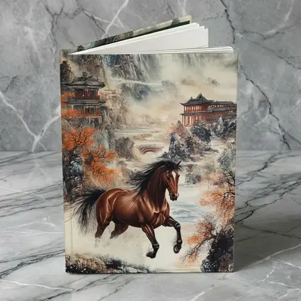 Brown Horse Galloping Chinese Mountain Landscape