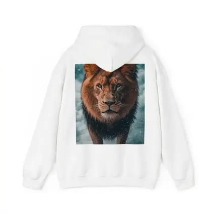 Lion Walking Through Snow and Clouds