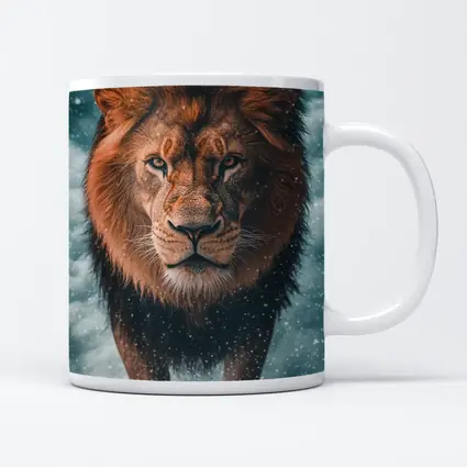 Lion Walking Through Snow and Clouds