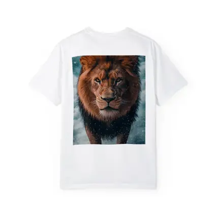 Lion Walking Through Snow and Clouds