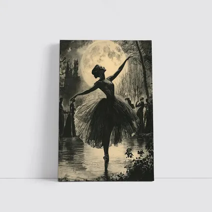 Ballerina Dancing Under Full Moon Night