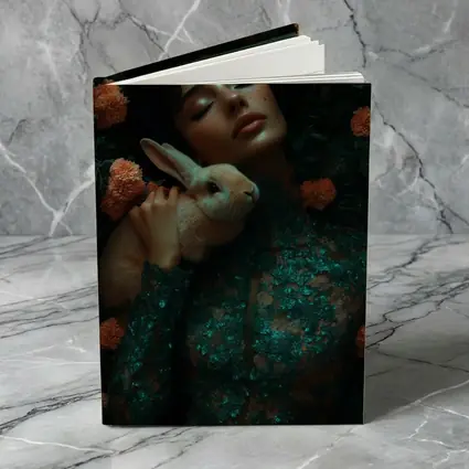 Woman With Rabbit Among Orange Flowers