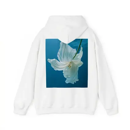 White Tulip Floating Underwater Blue Background
