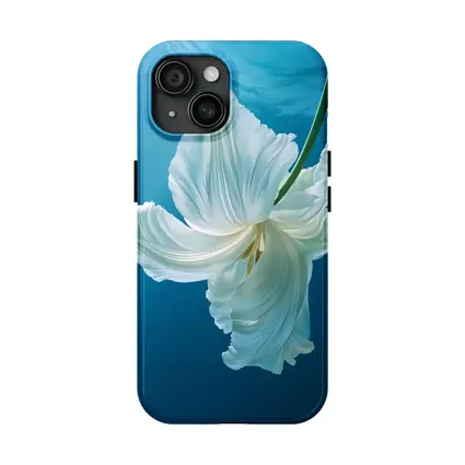 White Tulip Floating Underwater Blue Background