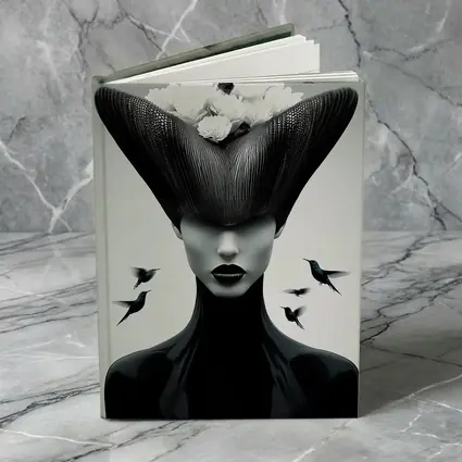 Woman Black Hat White Flowers Hummingbirds