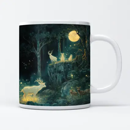 Glowing White Deer Moonlit Enchanted Forest