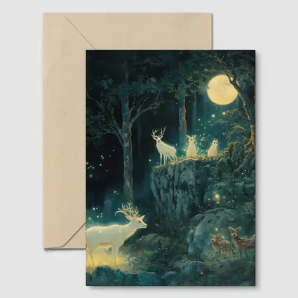 Glowing White Deer Moonlit Enchanted Forest