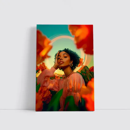 Woman Among Red Flowers Surreal Portrait