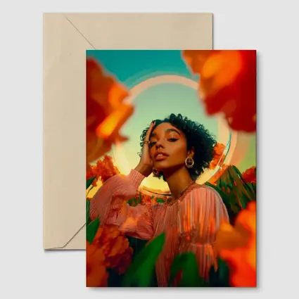 Woman Among Red Flowers Surreal Portrait