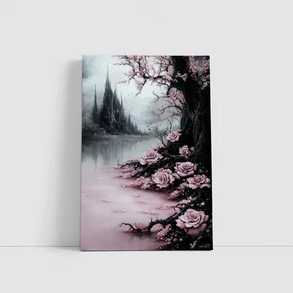 Gothic Dark Fantasy Roses Cherry Blossoms Castle
