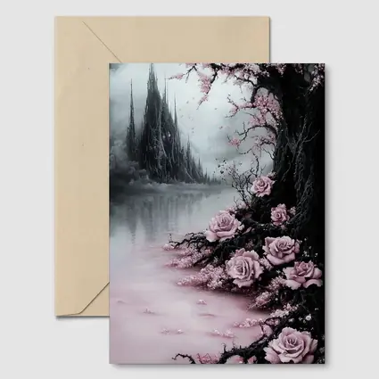 Gothic Dark Fantasy Roses Cherry Blossoms Castle