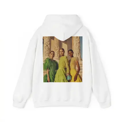 Fashion Models Green Yellow Dresses Ancient Columns
